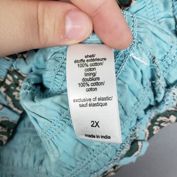 Maurices Size 2X Puff Sleeve Smocked Crop Blouse Blue Bohemian Indie Paisley - Picture 3 of 7